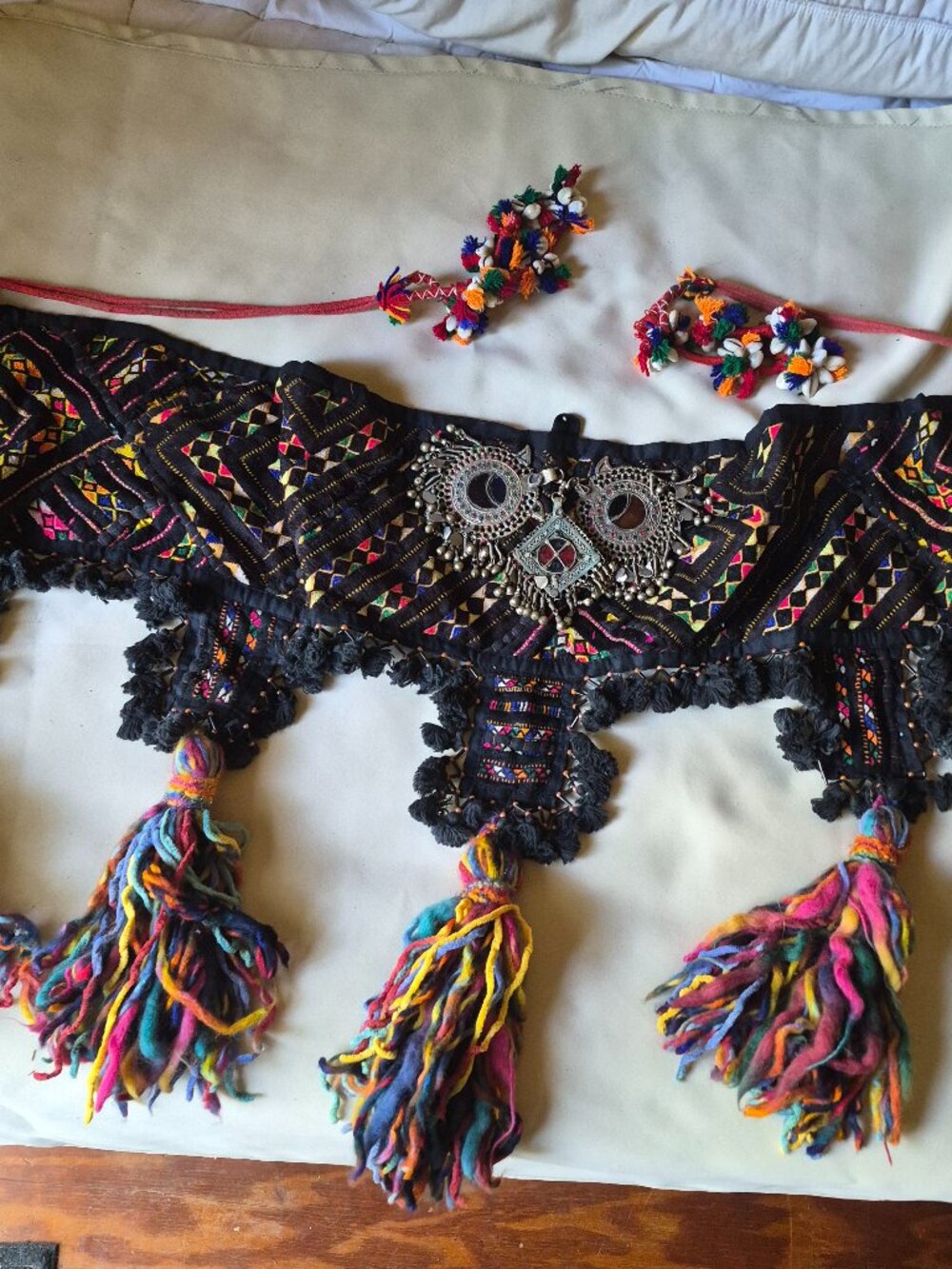 Vintage Kuchi Tribal Belly Dance Belt Hand Beaded & Embroidered Tassel Hip Belt